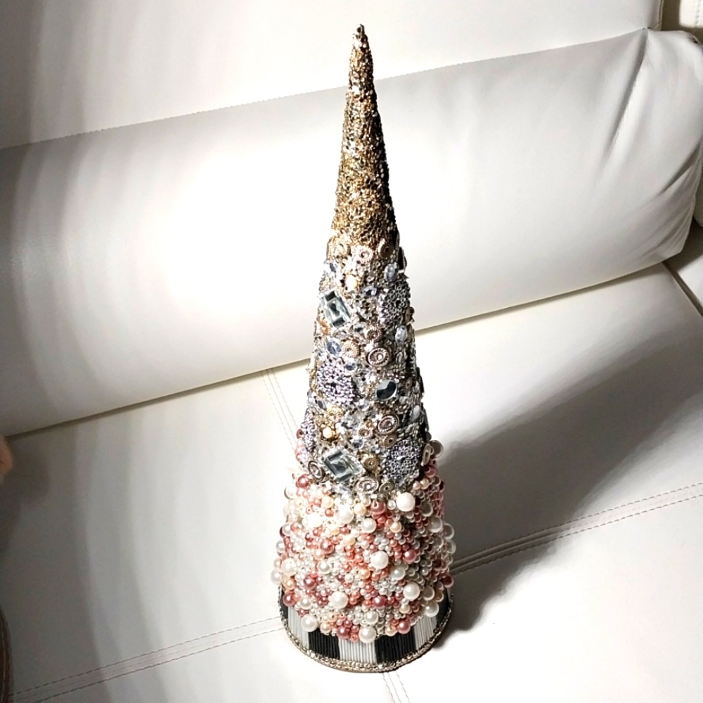 MacKenzie-ChildsSilver Lining Beaded Small Tabletop Christmas Tree rare